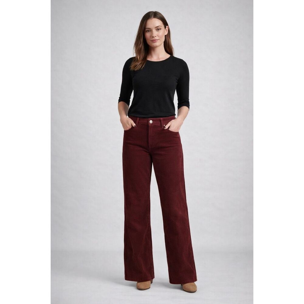 London Jean Marisa Fit Corduroy Burgundy Flare Pants Women 10